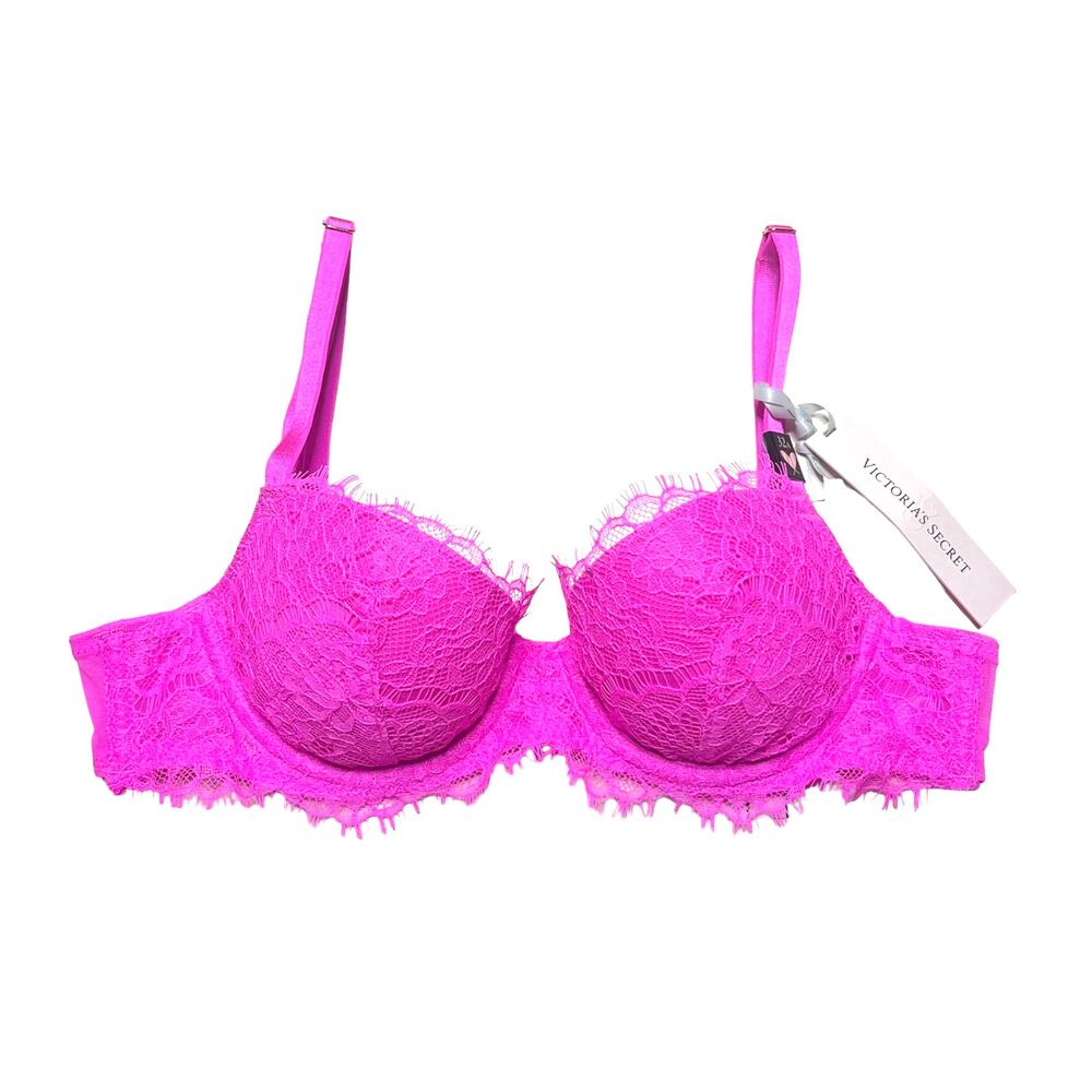 Victoria's Secret Dream Angels Lace Lined Demi Pink Berry Bra Size 32A